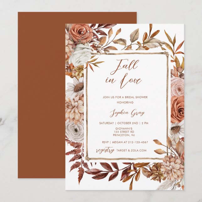 Watercolor Floral Fall in Love Bridal Shower Invitation (Front/Back)