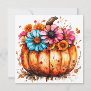 Watercolor Floral Fall Pumpkin