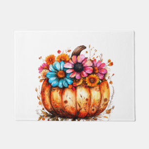 Watercolor Floral Fall Pumpkin Doormat