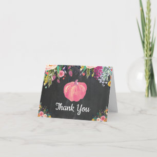 Watercolor Floral Fall Pumpkin Thank You Card