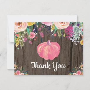 Watercolor Floral Fall Pumpkin Thank You Card