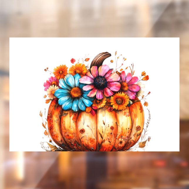 Watercolor Floral Fall Pumpkin Window Cling (Sheet 2)
