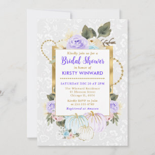 Watercolor Floral Fall Pumpkins Bridal Shower Invitation