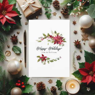 Watercolor Floral Family Christmas photo Holiday Card