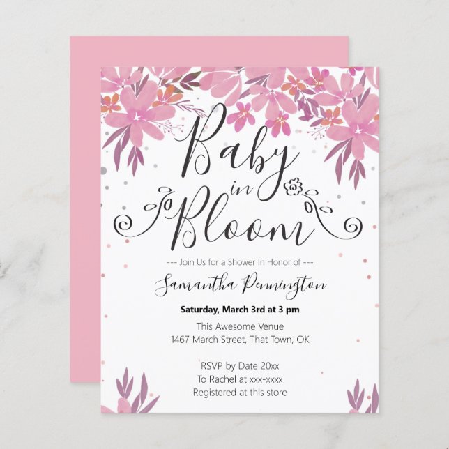 Watercolor Floral Fancy Script Baby in Bloom (Front/Back)