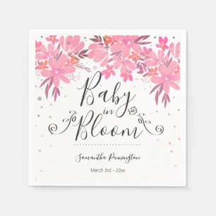 Watercolor Floral Fancy Script Baby in Bloom Napkin