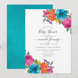 Watercolor Floral Fiesta Baby Shower Invitation