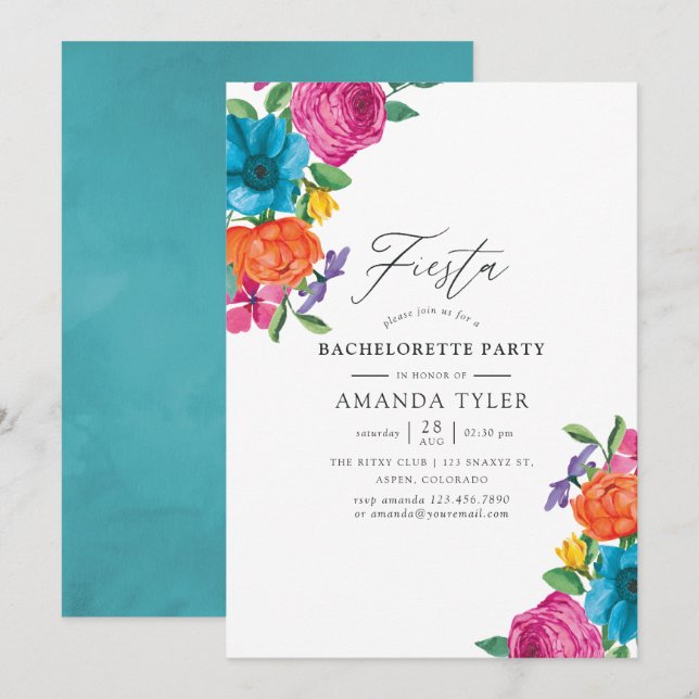 Watercolor Floral Fiesta Bachelorette Party Invitation (Front/Back)