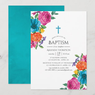 Watercolor Floral Fiesta Baptism Invitation