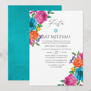 Watercolor Floral Fiesta Bat Mitzvah Invitation