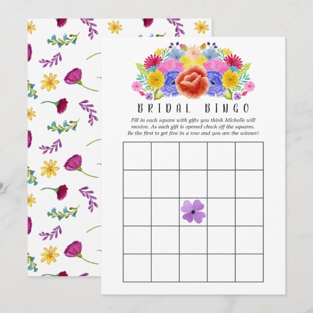 Watercolor Floral Fiesta Bridal Bingo Invitation (Front/Back)