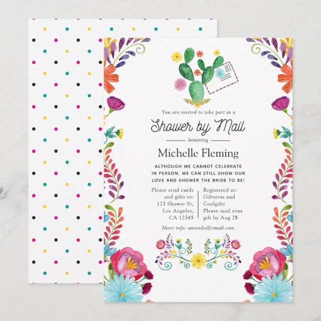 Watercolor Floral Fiesta Bridal Shower by Mail Invitation (Front/Back)