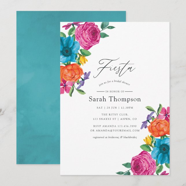 Watercolor Floral Fiesta Bridal Shower Invitation (Front/Back)