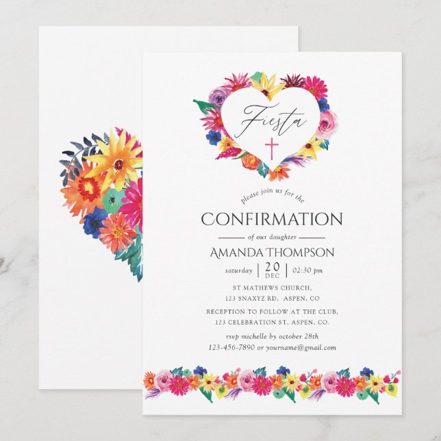 Watercolor Floral Fiesta Confirmation Invitation (Front/Back)