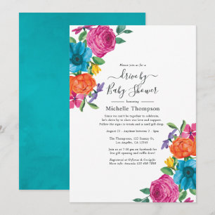Watercolor Floral Fiesta Drive By Shower Invitation
