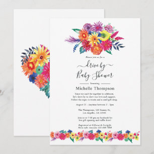 Watercolor Floral Fiesta Drive By Shower Invitation
