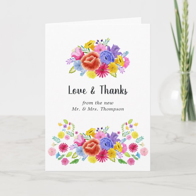 Watercolor Floral Fiesta Photo Thank You Card (Front)