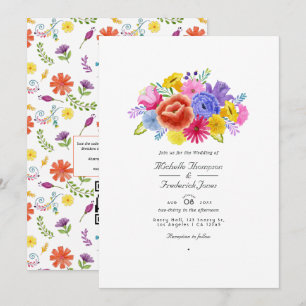 Watercolor Floral Fiesta QR Code RSVP Wedding Invitation