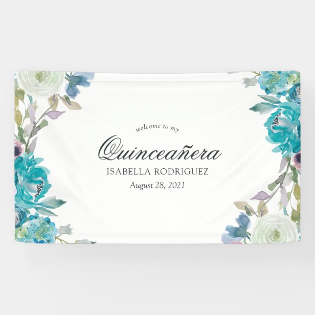 Watercolor Floral Fiesta Quinceañera Banner (Horizontal)