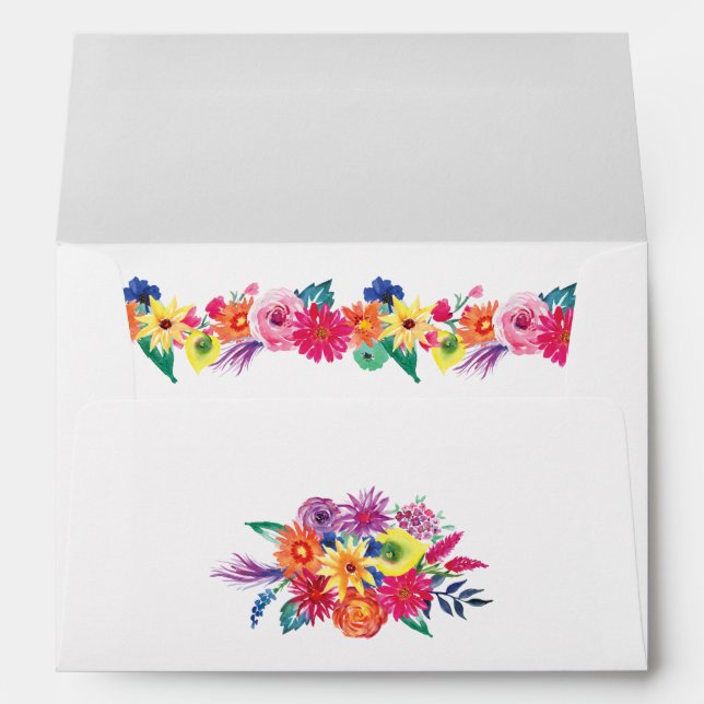 Watercolor Floral Fiesta Quinceañera Envelope (Back (Bottom))