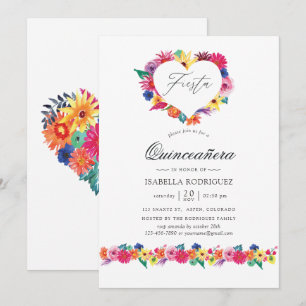 Watercolor Floral Fiesta Quinceañera Invitation