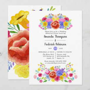 Watercolor Floral Fiesta Rehearsal Dinner Invitation