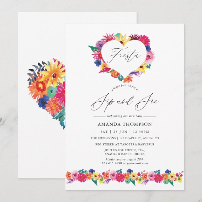 Watercolor Floral Fiesta Sip and See Invitation (Front/Back)
