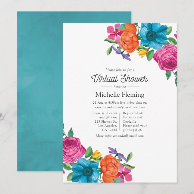 Watercolor Floral Fiesta Virtual Shower Invitation (Front/Back)