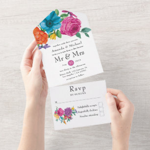 Watercolor Floral Fiesta Wedding All In One Invita Invitation