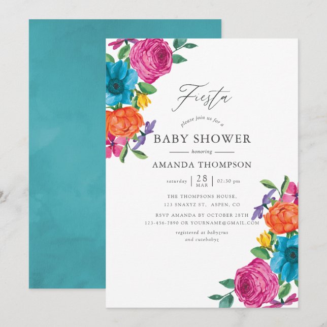 Watercolor Floral Fiesta Wedding Baby Shower Invitation (Front/Back)