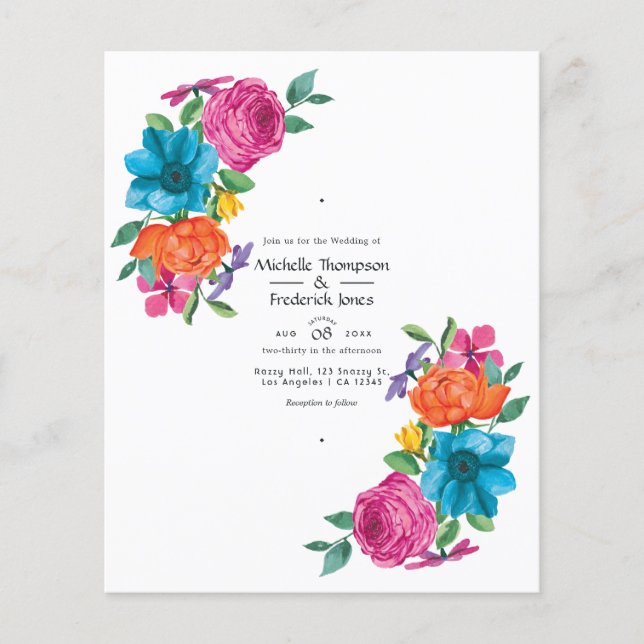 Watercolor Floral Fiesta Wedding Flyer (Front)
