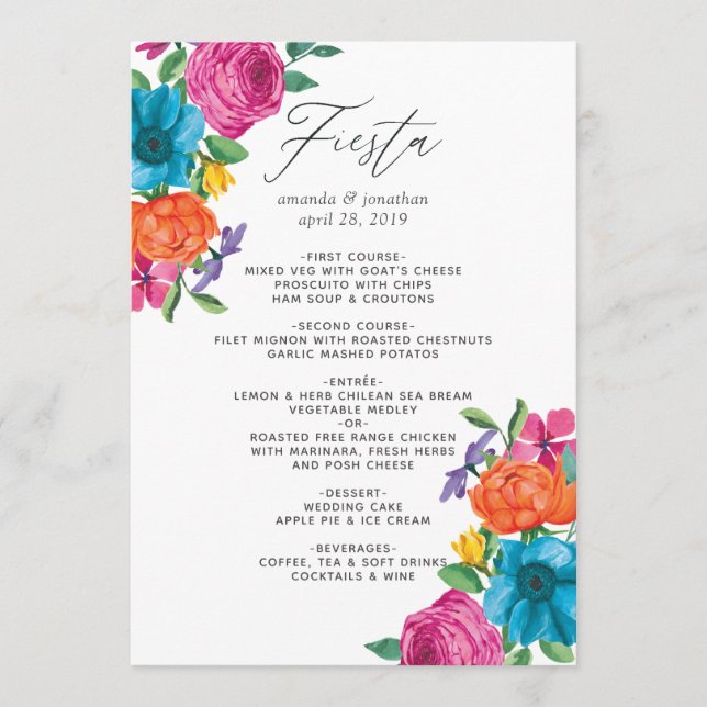 Watercolor Floral Fiesta Wedding Menu (Front)