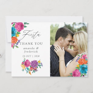 Watercolor Floral Fiesta Wedding Photo Thank You Card