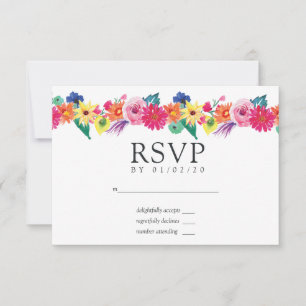 Watercolor Floral Fiesta Wedding RSVP Card