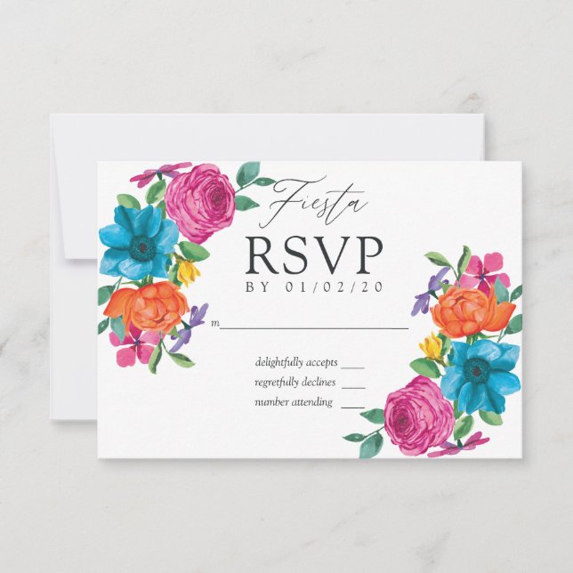 Watercolor Floral Fiesta Wedding RSVP Card (Front)