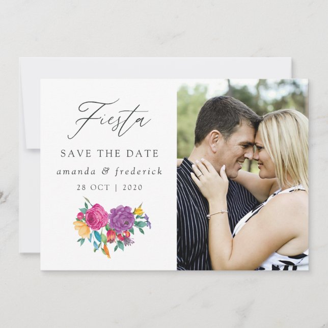 Watercolor Floral Fiesta Wedding Save The Date (Front)