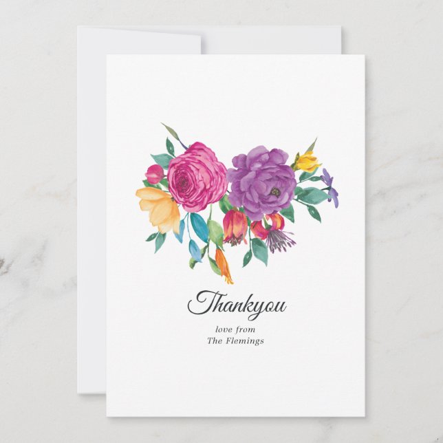 Watercolor Floral Fiesta Wedding Thank You Card (Front)