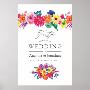 Watercolor Floral Fiesta Wedding Welcome Poster