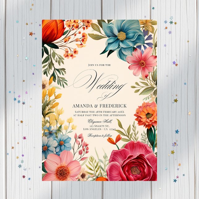 Watercolor Floral Fiesta Wedding with QR Code Invitation (Watercolor Floral Fiesta Wedding with QR Code Invitation)