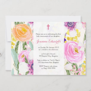 Watercolor Floral First Communion Personalised Invitation