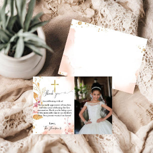 Watercolor floral first communion thank you card