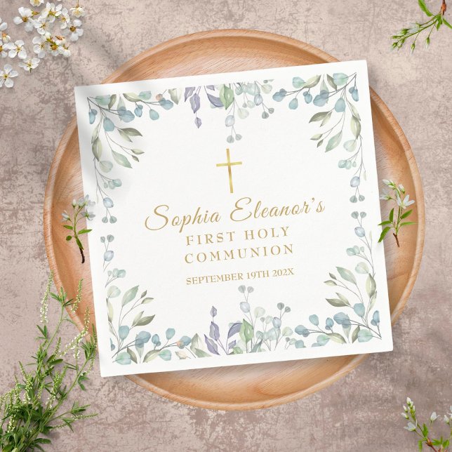 Watercolor Floral First Holy Communion Napkin (Creator Uploaded)