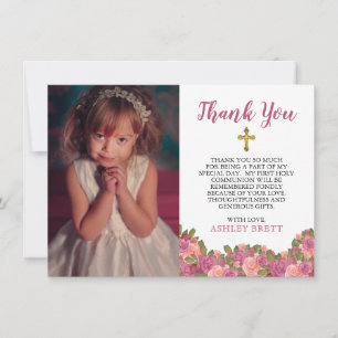 Watercolor Floral First Holy Communion Thank You