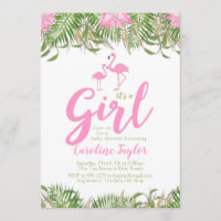Watercolor Floral Flamingo Baby Shower Invitation