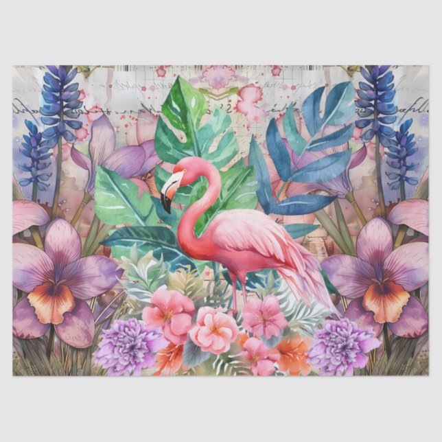 Watercolor Floral Flamingo Decoupage Tissue Paper (Front)