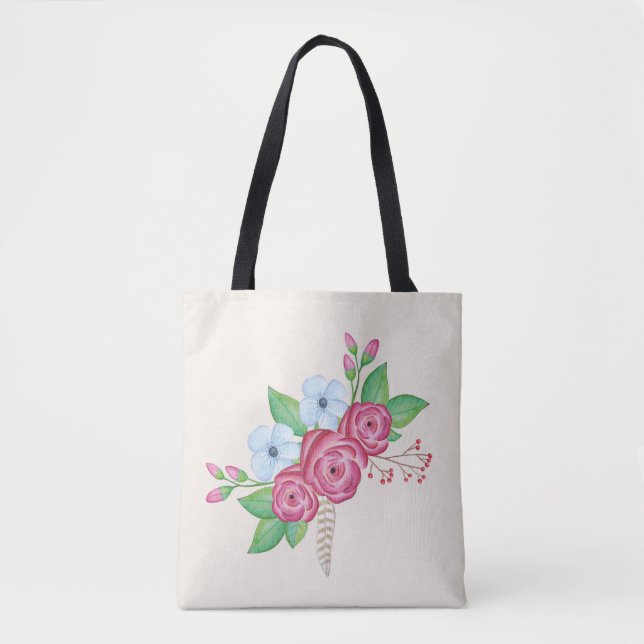 Watercolor Floral Flower Bouquet Tote Bag (Front)