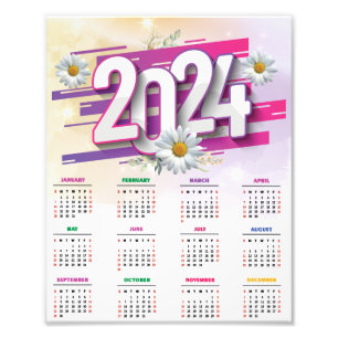 Watercolor Floral Flowers 2024 Calendar Photo Print