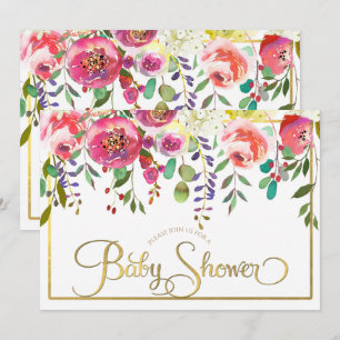 Watercolor Floral Flowers Modern Baby Shower Invitation