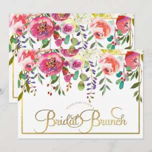 Watercolor Floral Flowers Modern Bridal Brunch Invitation
