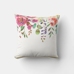 Watercolor Floral Flowers Modern Colourful Bold Cushion